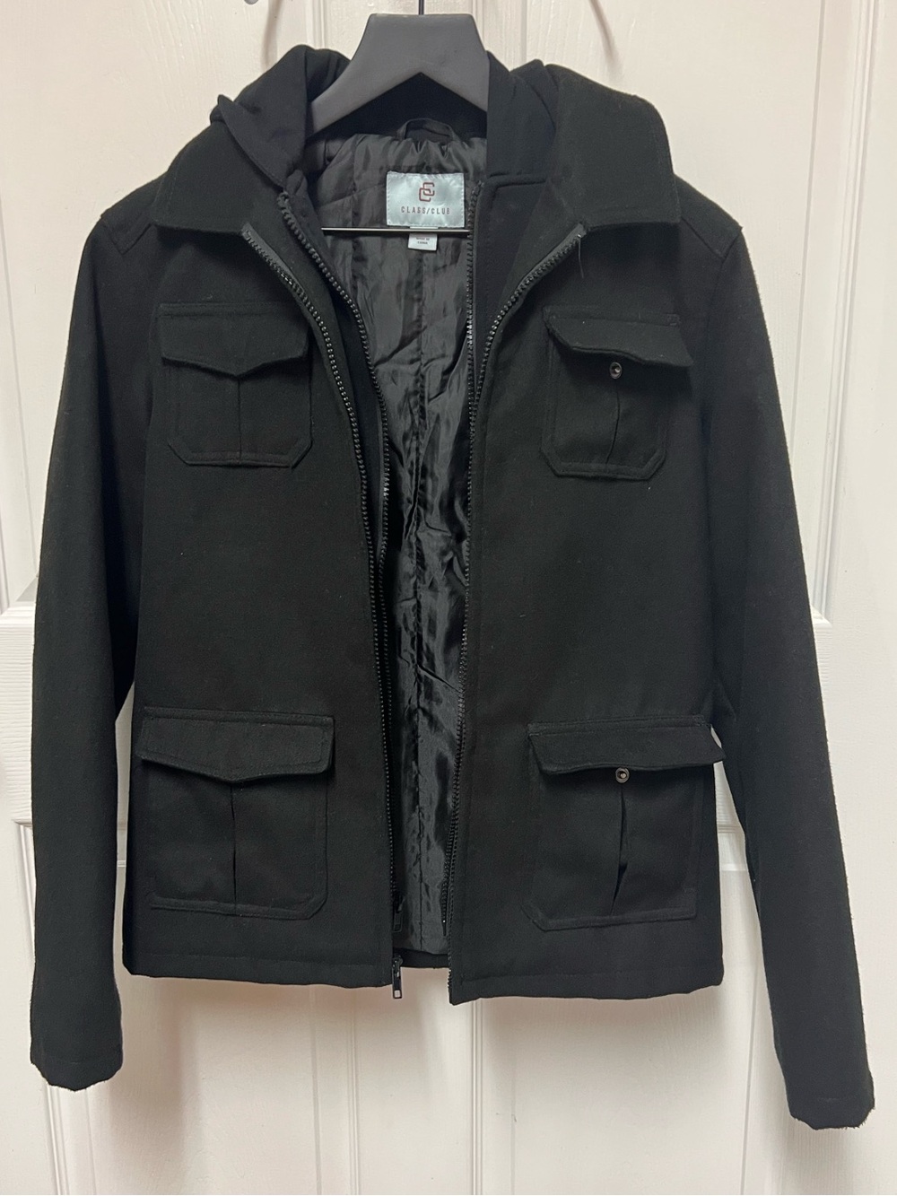 Class Club Boys Black Hooded Pea Coat